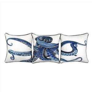 Octopus 3 Piece Embroidered Pillow Cover Set - 18"